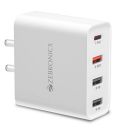 Zebronics RC45A 4 Port Charger, 45W max, Smart IC, Type C PD 3.0, 3X USB, for iPhone | Android Smartphones | Tablets, Rapid Charge, Wide Voltage Support, Built in protections...
