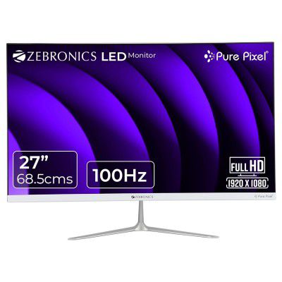 ZEBRONICS SA127 LED Monitor, 27 inch, Ultra Slim Bezel, Built-in Speakers, Metal Stand, Wall Mountable