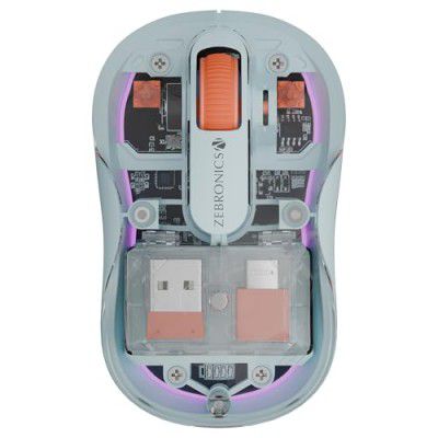 ZEBRONICS Sheer Plus Wireless Mouse, Dual Mode (2.4GHz + BT), Dual Bluetooth, Dual Dongle (USB A & USB C), Upto 3200 DPI, Silent Operation, RGB LED, 4 Buttons, for Mac | Laptop | Computer (Blue)