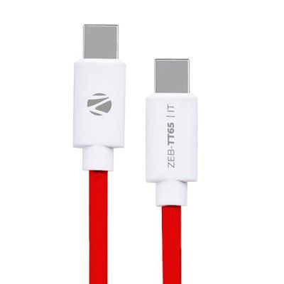ZEBRONICS TT65 Type C charging cable, PD 65W max, 1 meter length, Data transfer, 15000+ bends tested(Red+White)