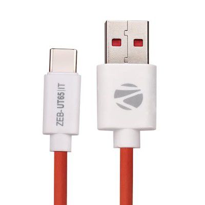 ZEBRONICS UT65 USB to Type C charging cable, 65W max, 6.5A, Multi protocol, Rapid charge support, 1 meter length, Data transfer, 15000+ bends tested(Red+white)
