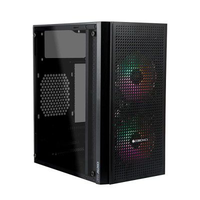 Zebronics Zeb-AUXO Premium Gaming Cabinet with Micro ATX Support, USB3.0, Dual 120mm Front Multicolor LED Fans, Tempered Glass, 255mm VGA Size, Maximum 4X SSD 2X HDD Capacity and Top Mount PSU