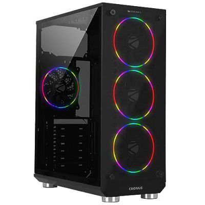 Zebronics Zeb-Cronus Premium Gaming Cabinet 4 x120mm Rainbow Double Ring LED Fans