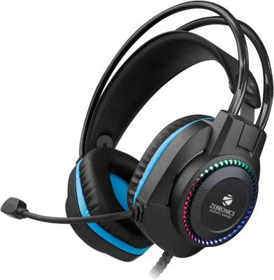 ZEBRONICS Zeb-Jet Premium Headphone,LED Headband,Suspension Design, 2 mtr 3.5mm+USB Wired Gaming (Black + Blue, On the Ear)