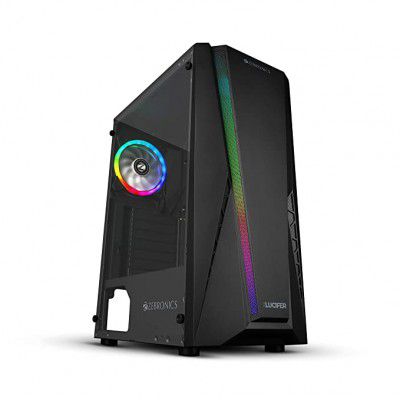 ZEBRONICS Zeb-Lucifer Premium Gaming Cabinet with ATX/mATX Motherboard Support, USB 3.0, AIO Cooler Support,120mm RGB LED Fan, Tempered Glass Panel and Magnetic dust Filters