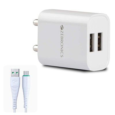 ZEBRONICS Zeb-MA5222 USB Charger Adapter with 1 Metre Micro USB Cable, 2 USB Port