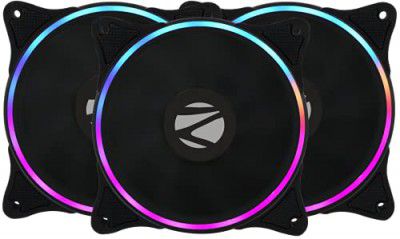 ZEBRONICS ZEB-PGF510C 120mmx3 Premium Chassis ARGB Fans Combo Kit 12 LEDs, ARGB Extender and Dual 3 Pin Connector.