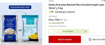 BigBasket: Zeeba Everyday Basmati Rice, 5 kg