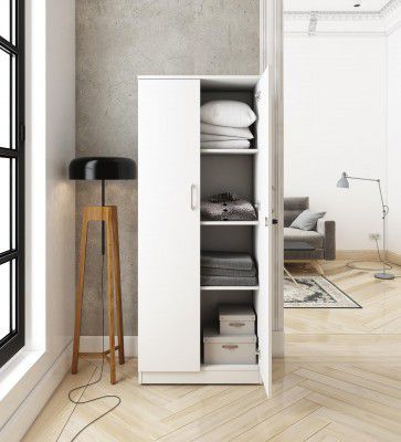 Zen 2-Door Wardrobe | Frosty White | Engineered Wood | Matte Finish | 3 Shelves | Stylish & Durable | Knock Down | 3-Year Warranty