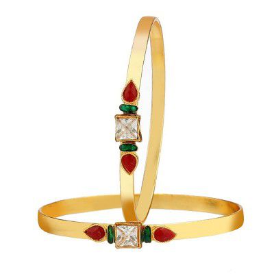 Zeneme Bangle Gold Plated Designer CZ Stone and Kundan Golden Kada Bangle Jewellery For Girl and Women (2.8)