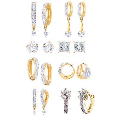 ZENEME Earring Gold Plated American Diamond Earrings Combo Of 8 Pairs Jewellery For Women & Girls