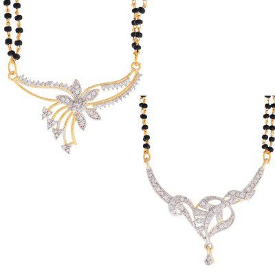 ZENEME Fashion American Diamond Gold Plated Designer Mangalsutra Combo 2 Jewellery for Women