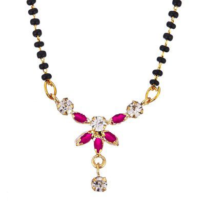 Zeneme Fashion Jewellery American Diamond Designer Gold Plated Mangalsutra Set For Women