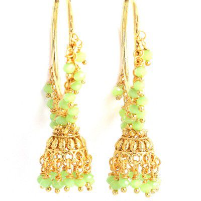 Zeneme Gold Plated Copper Black & Gold-Toned Dome Shaped Jhumkas Earrings Jewellery For Wormen and Girls