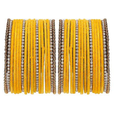 ZENEME Gold-Plated Matte Finish Velvet White American Diamonds Studded Bangles Set Of 36 For Girls and Women