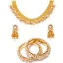 Zeneme Jewellery Set Gold Plated Pearl Bridal Necklace With Earrings and Bangles...