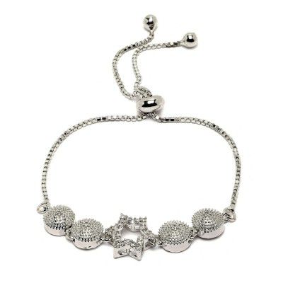 ZENEME Rhodium-Plated Silver Toned White American Diamond studded Oval Shaped Link Bracelet Jewellery for Girls and Women