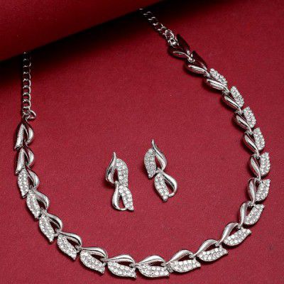 ZENEME Women Silver-Plated American Diamond Studded Jewellery Set