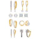 ZENEME Womens White American Diamond Gold Plated Drop Earrings Jewellery Combo of 8 (Gold)...