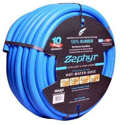 Zephyr Next-gen Garden Hose (5/8 x 100ft, Ultra-Light Flexible Rubber, No Fittings), Blue