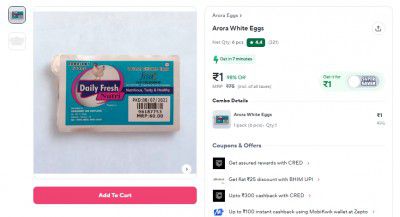 Zepto Loot : 6 pcs Eggs at ₹1