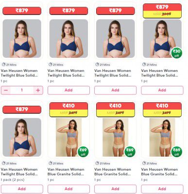 Zepto: VAN Huesen Women Twilight Blue Solid Bra Start RS.1