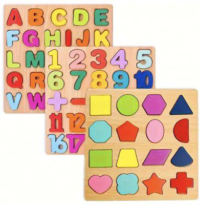 ZEQTOS 3in1 Wooden Learning Educational ABCD Board