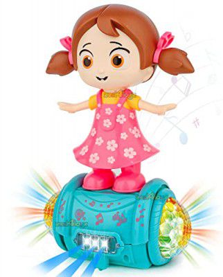 Zest 4 Toyz Musical Dancing Girl Doll Activity Play Center Toy 360 Degree Rotating with Flashing Lights and Bump n Go Action Toys for Kids (Pack of 1) Pink