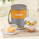 Zest Borosilicate Glass Lunchbox, 3pc Square Set (400ml Each), Office Tiffin Box 3 Containers Glass Office Lunch Box (1200 ml)...