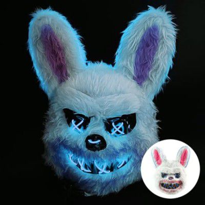 ZIBUYU Creepy Bunny Mask, Light Up Halloween Mask Furry Scary Rabbit Mask, Night Luminous Scream Cosplay Costume Party Bunny Led Mask - Blue (Glow at Night)