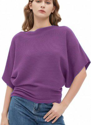Zilcon Women Ribbed Solid Oversized Tshirt for Women