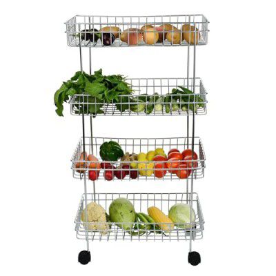 ZINBELL Four Layer Kitchen Trolly Multipurpose Stainless Steel Portable Storage Floor | 4 Shelf Trolley
