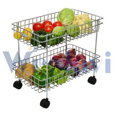 Zinbell Fruit and Vegetable Basket Kitchen Trolley Modern Onion Potato Kitchen Storage Stainless Steel Rack (2 Shelf Trolley)