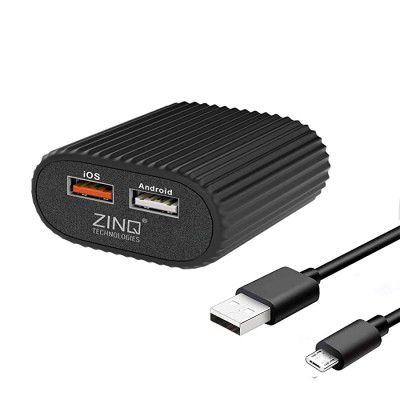 Zinq 2A Dual Port Mobile Charger for Android and iOS Devices, BIS Certified, Cable Included