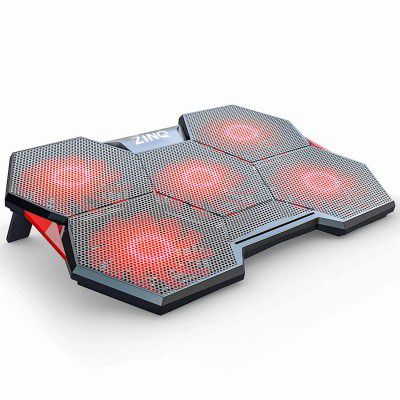 Zinq Five Fan Cooling Pad and Laptop Stand with Dual Height Adjustment and Dual USB Port Extension (Black)
