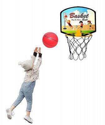 Zinvosy Basket Ball for Kids Portable Set with Hanging Board, Net, Ball Indoor and Outdoor Game Good Pastime Gift Set Standard