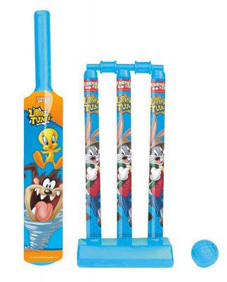 Zitto Looney Tunes Mini Cricket Set with 1 Plastic Bat and Ball, 3 Wickets, Base and Bail, Multicolour