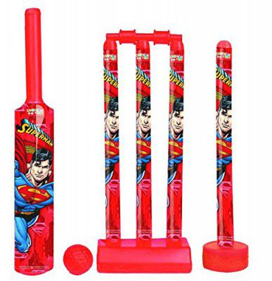 Zitto Superman Cricket Set with 1 Plastic Bat and Ball, 4 Wickets, Base and Bail