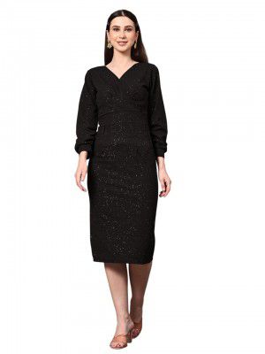 Ziva Fashion Women's Cotton Blend Bodycon Midi Cocktail Dress