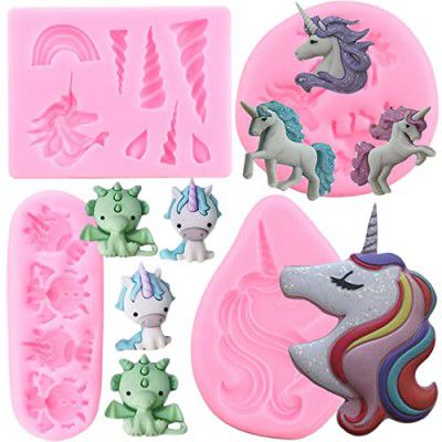 ZiXiang Unicorn Silicone Molds Unicorn Horn Ears Rainbow Fondant Molds For Cake Decorating Cupcake Topper Jelly Shots Chocolate Candy Polymer Clay Gum Paste Set of 4