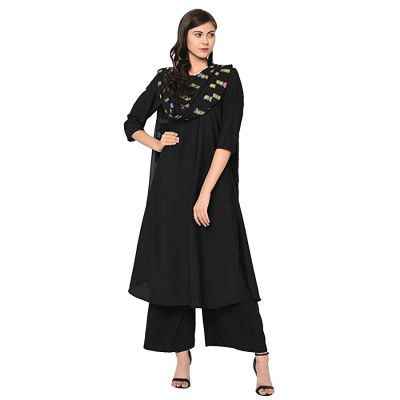 Ziyaa Womens Black Color A-Line Foil Print Kurta (ZIKUCR2451)