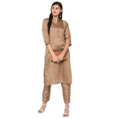 ZIYAA Women's Brown Color Straight Copper Print Kurta (ZIKUPS2481)