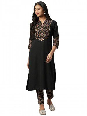 ZIYAA Women's Crepe Kurta And Pant Set(ZIKUCR3150ANDPA-RL)