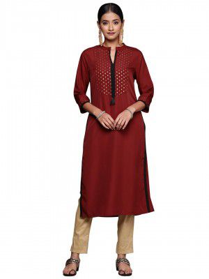 ZIYAA Women's Maroon Crepe Straight Kurta