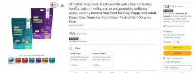 ZOIVANE Dog Food, Treats and Biscuits | Peanut Butter, Vanilla, calcium milky, carrot and pumpkin, delicious apple, yummy banana Veg Food for Dog, Puppy and Adult Dogs | Dog Treats for Adult Dog - Pac