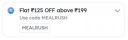 Zomato Flat ₹125Off On Orders Above ₹199...