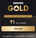 Zomato Gold Membership For 3 Months Just @1