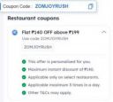 Zomato Loot : ₹140 off on ₹199 (restaurant and user specific)...