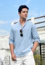Zombom Cotton Polyester Blend Solid Casual Regular Fit Mandarin/Chinese Collor Short Kurta for Men...
