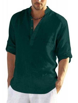 Zombom Men Solid Cotton Blend Full Sleeve Straight Kurta shirt, Regular Fit Short Kurta Shirt for Men